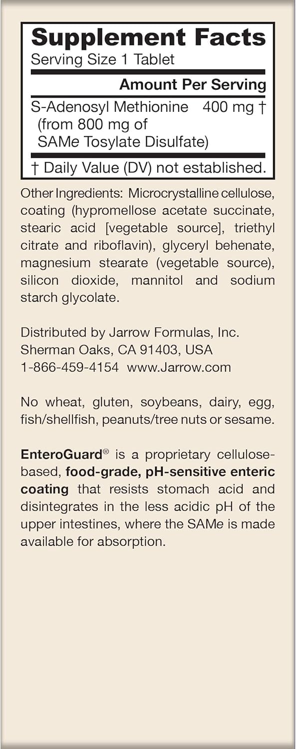 Jarrow Formulas Same Supplement 400 mg - 60 Tablets - High Concentration of Active S,S Form - Supports Joint Health, Liver Function, Brain Metabolism - 60 Servings (Pack of 2)