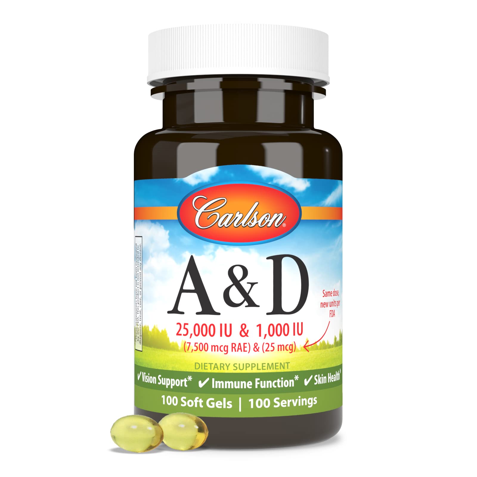 Carlson A & D, 25000 IU (7500 mcg RAE), Vitamin A, 100 Softgels