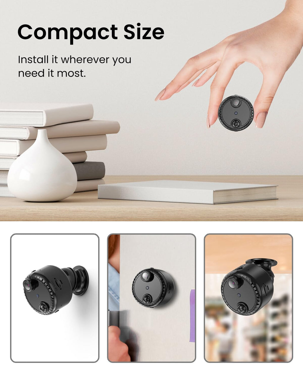 VIDCASTIVE 4K Mini WiFi Indoor Camera Wireless Nanny Cam with Night Vision, AI Motion Detection, Long Battery Life, Cloud & SD Storage
