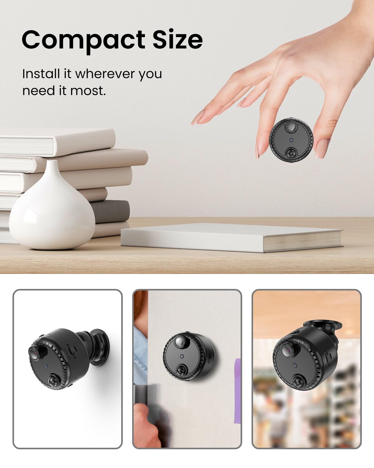 VIDCASTIVE 4K Mini WiFi Indoor Camera Wireless Nanny Cam with Night Vision, AI Motion Detection, Long Battery Life, Cloud & SD Storage