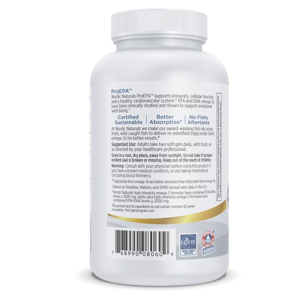 Nordic Naturals ProEPA, Lemon - 120 Soft Gels - 1210 mg Omega-3 - High-Intensity EPA Formula for Healthy Mood, Heart Health & Cellular Function - Non-GMO - 60 Servings