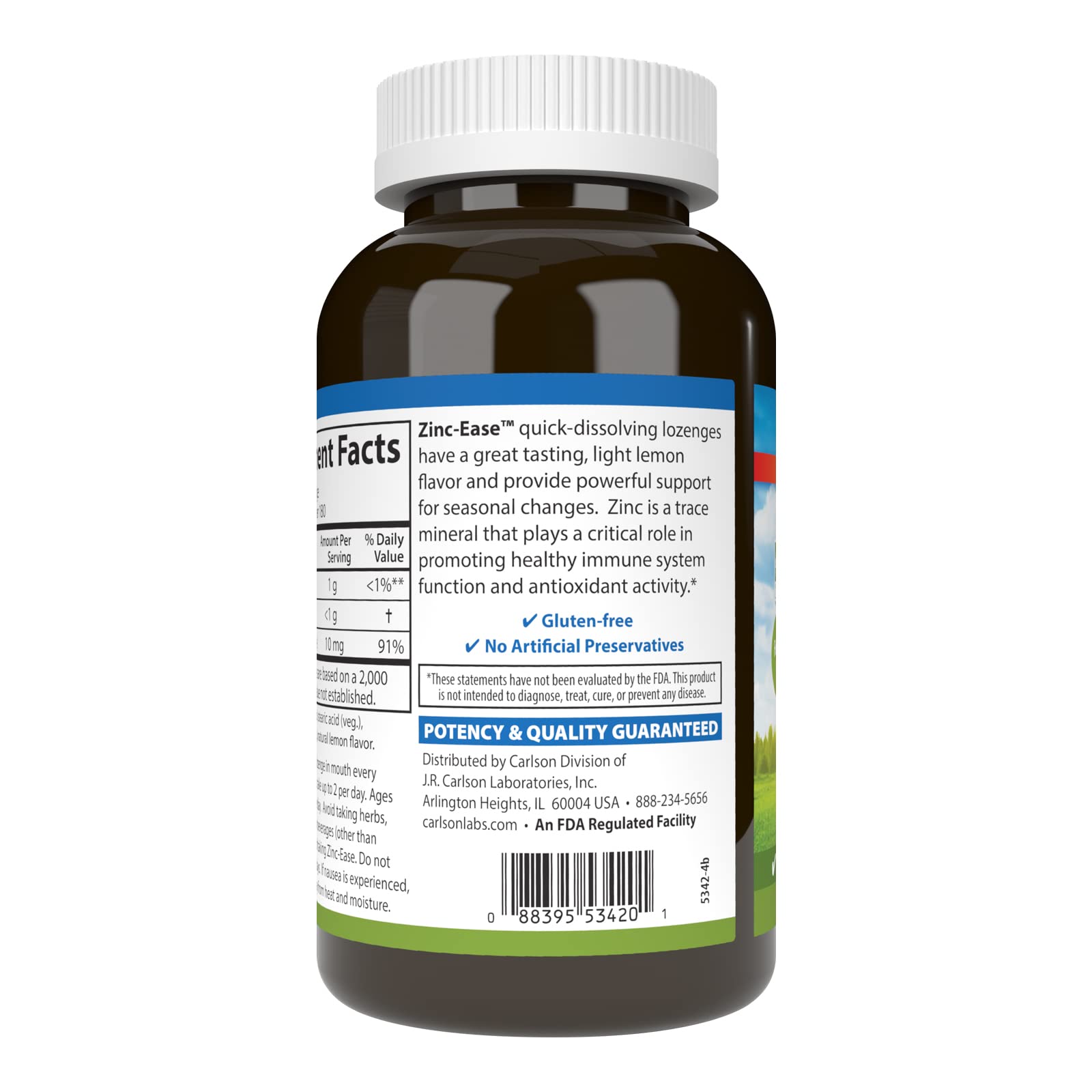 Carlson Zinc-Ease, Soothing Lozenge, Zinc Citrate, Lemon, 180 Lozenges