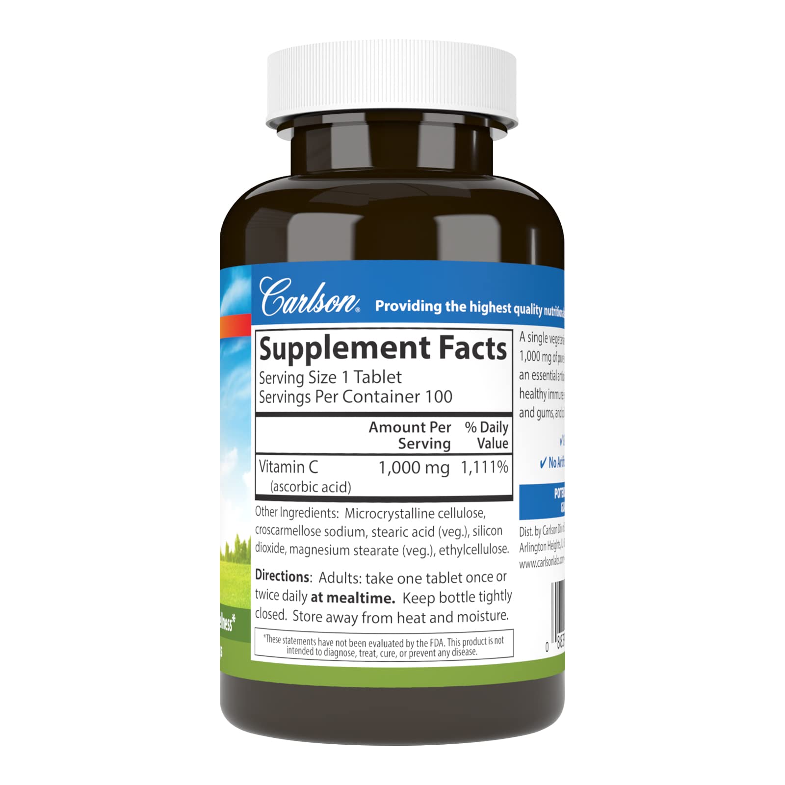 Carlson Vitamin C 1,000 mg (1 g), Pure Vitamin C, 100 Tablets