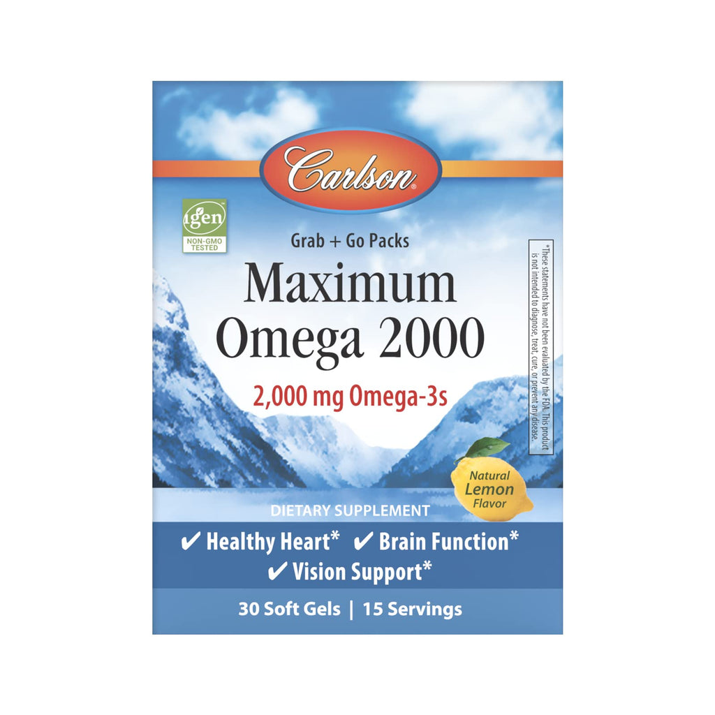 Carlson Maximum Omega 2000 Grab + Go Packs, Wild-Caught, 30 Softgel Pack