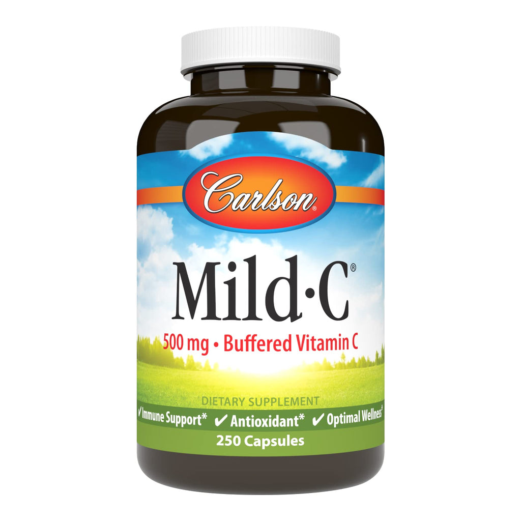 Carlson Mild-C, 500 mg, Buffered Vitamin C, Gentle on Teeth, 250 Capsules