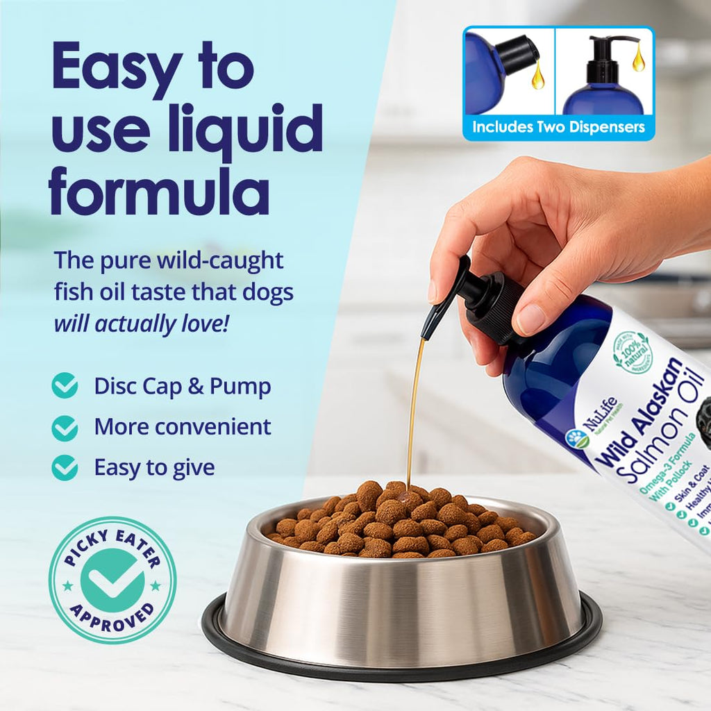 Pure Wild Alaskan Salmon Oil for Dogs - Omega 3 Formula - Dog Fish Oil Liquid - Skin and Coat Supplement for Shedding - Dry Itchy Skin and Allergies - EPA + DHA Fatty Acids - 32 oz Pump Bottle