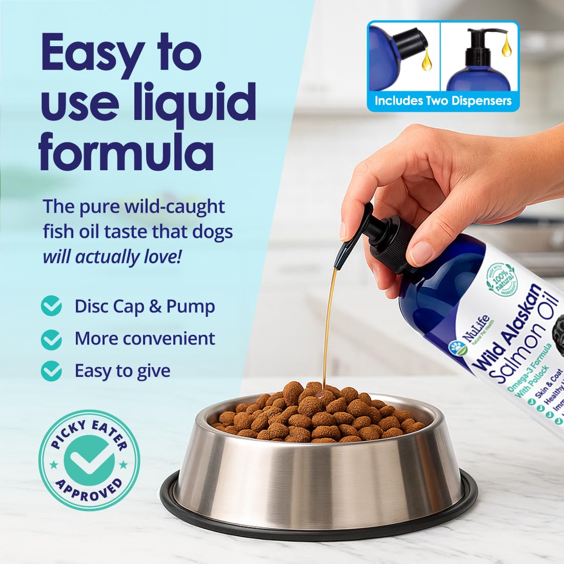Pure Wild Alaskan Salmon Oil for Dogs - Omega 3 Formula - Dog Fish Oil Liquid - Skin and Coat Supplement for Shedding - Dry Itchy Skin and Allergies - EPA + DHA Fatty Acids - 32 oz Pump Bottle