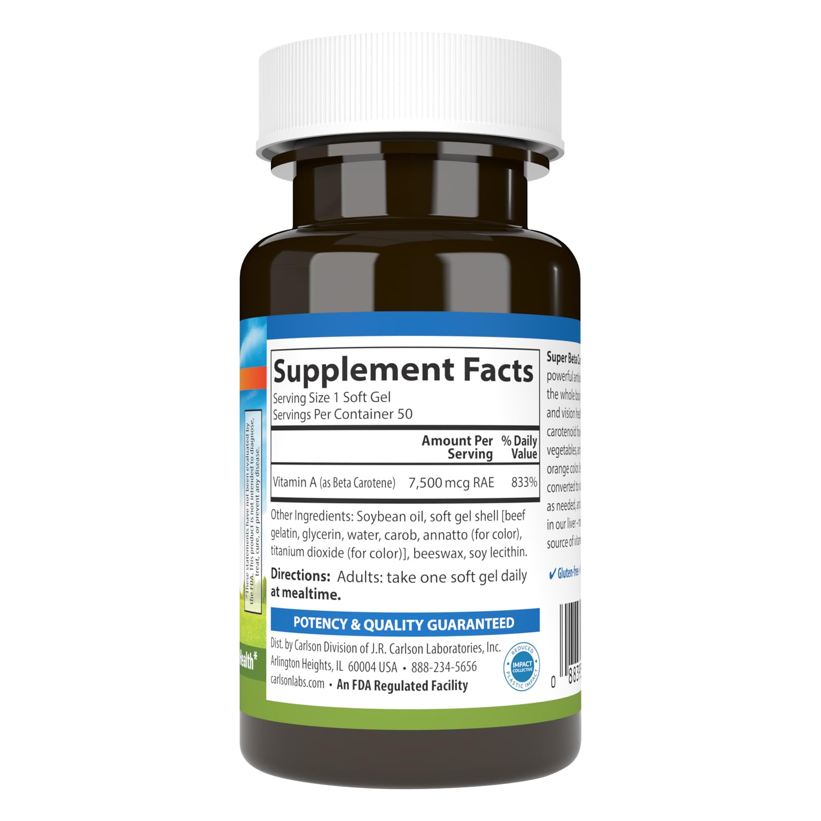 Carlson Laboratories Super Beta Carotene-25,000 IU (7,500 mcg RAE) 50 Softgel