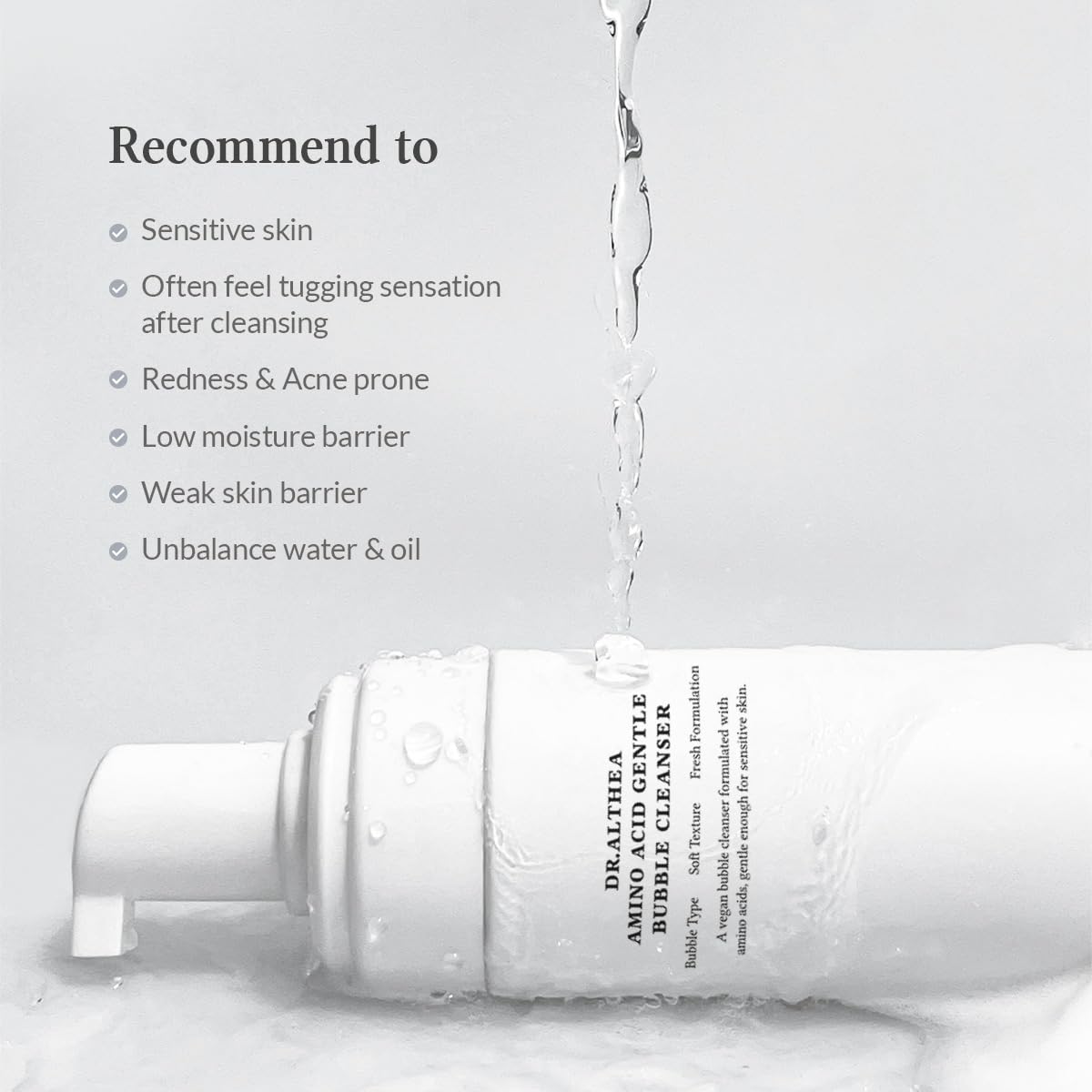 Dr.Althea Amino Acid Gentle Bubble Cleanser | Foam Cleanser | Daily Gentle Face Wash for Sensitive Skin | Vegan Korean Skin Care | 4.73 fl oz