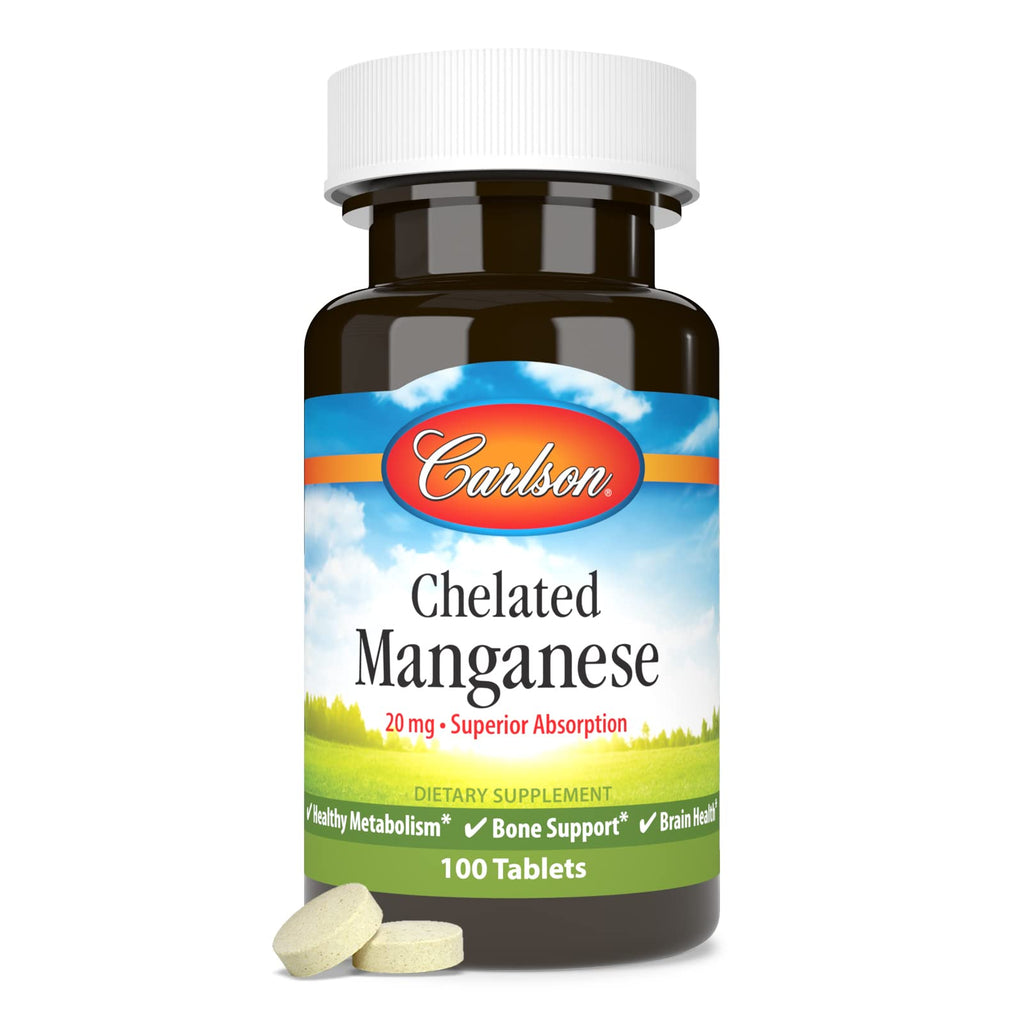 Carlson Chelated Manganese, 20 mg, Superior Absorption, 100 Tablets