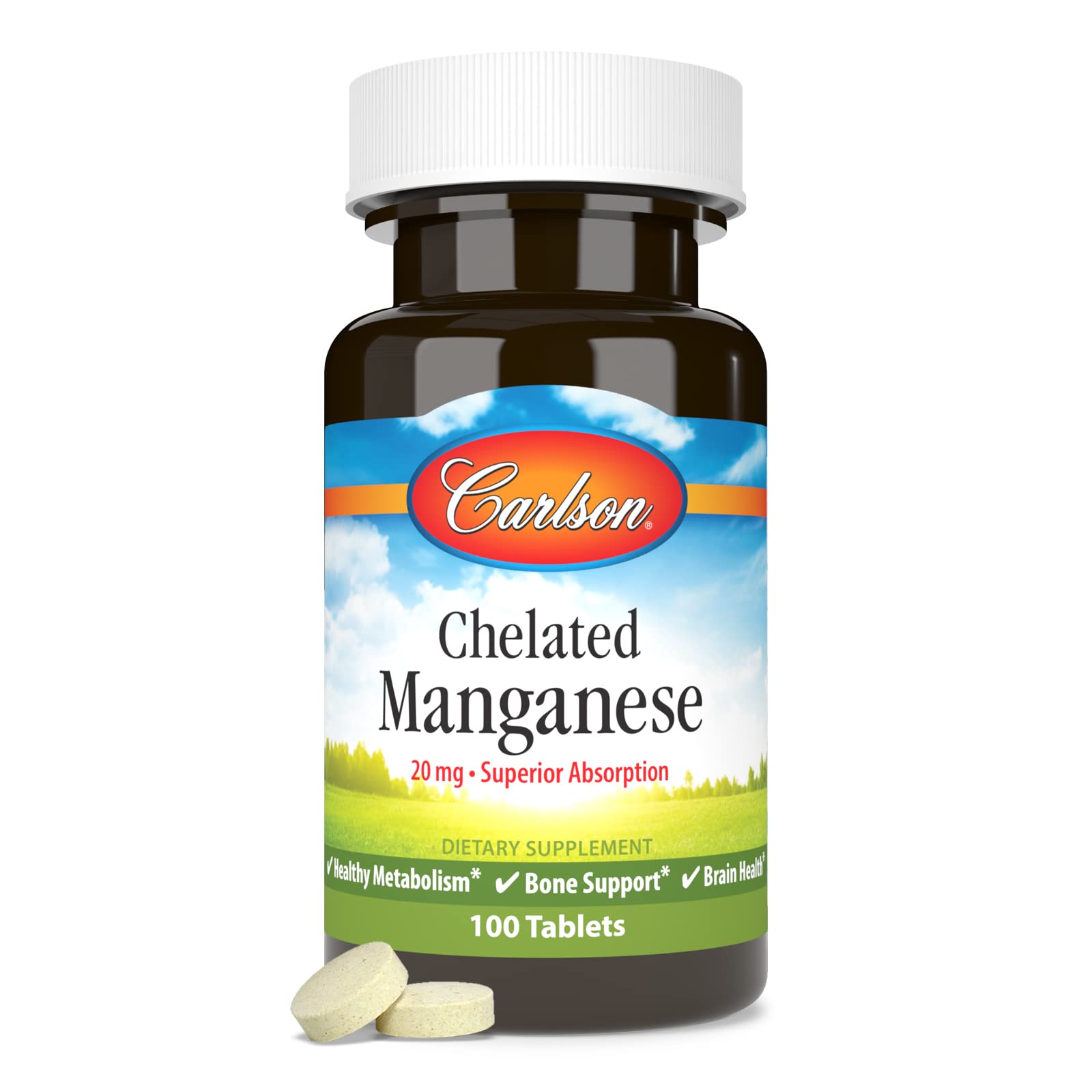 Carlson Chelated Manganese, 20 mg, Superior Absorption, 100 Tablets