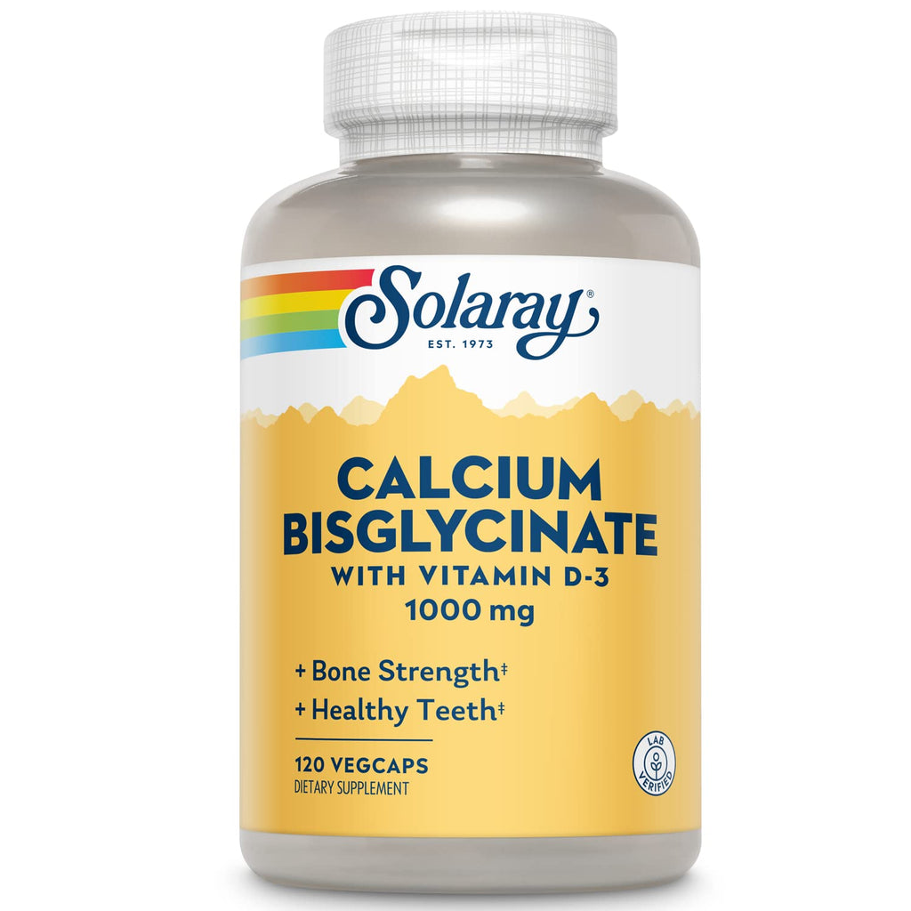 SOLARAY Calcium Bisglycinate Supplement 1000mg for Women & Men 120 Veg Caps
