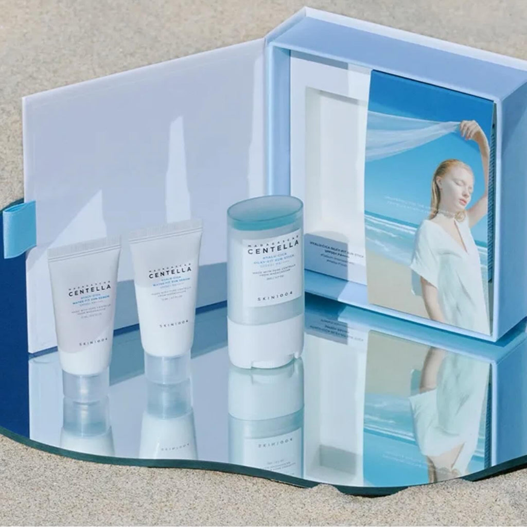 SKIN1004 SKIN 1004 - Hyalu Cica Sunsational Kit. Madagascar Centella Hyalu-Cica Silky-Fit Sun Stick X1 and Madagascar Centella Hyalu-Cica Water-Fit Sun Serum Mini X2 korean gift set