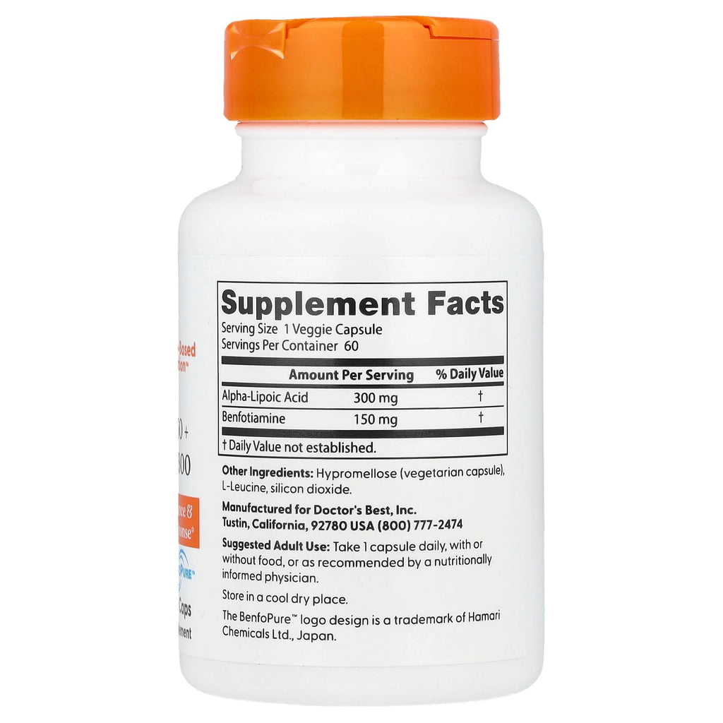 Doctor's Best - Benfotiamine/Alpha Lipoic Acid 150 mg/300 mg - 60 Vegetarian Capsules