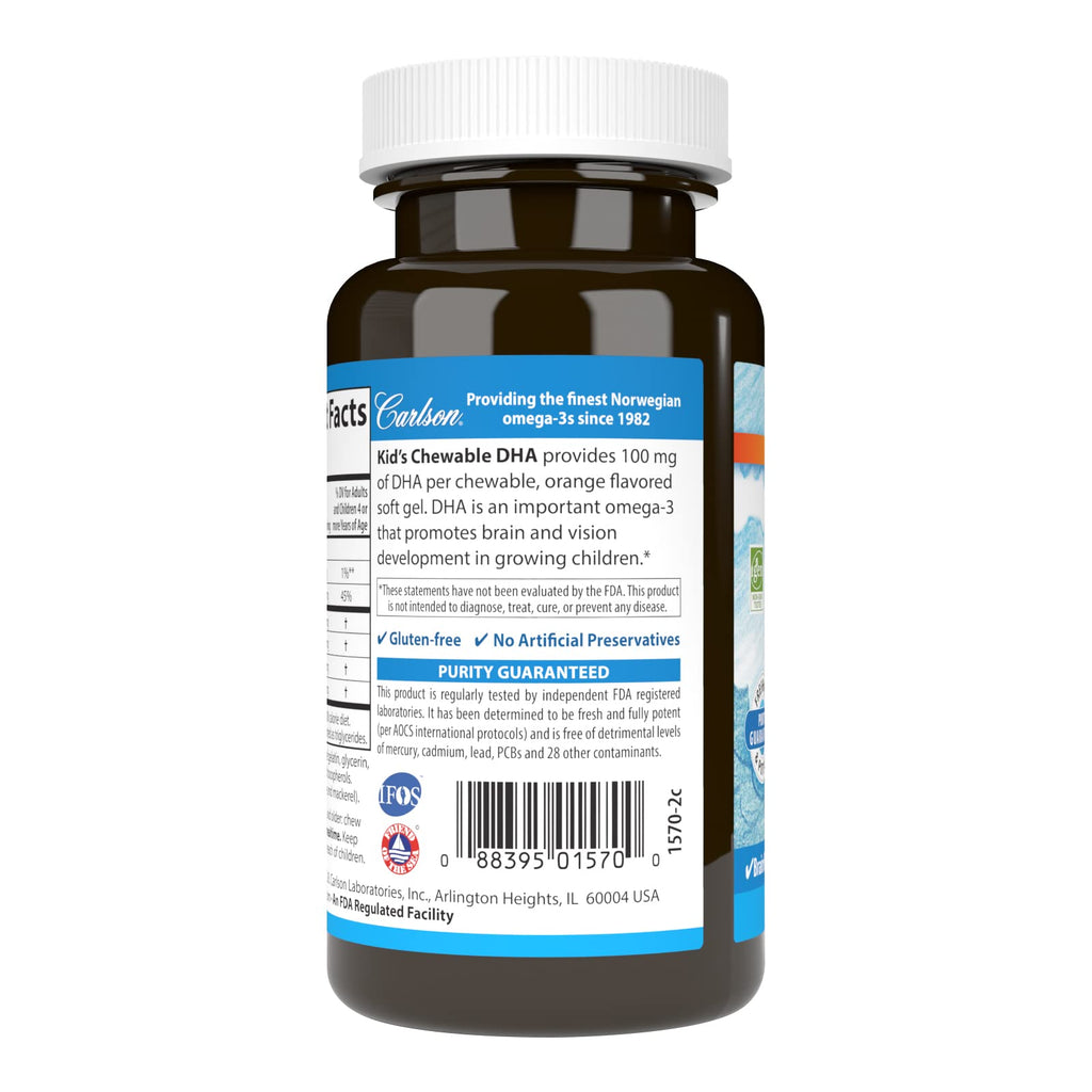 Carlson Kid's Chewable DHA, 100 mg, DHA, From Norway, 60 Chewable Softgels