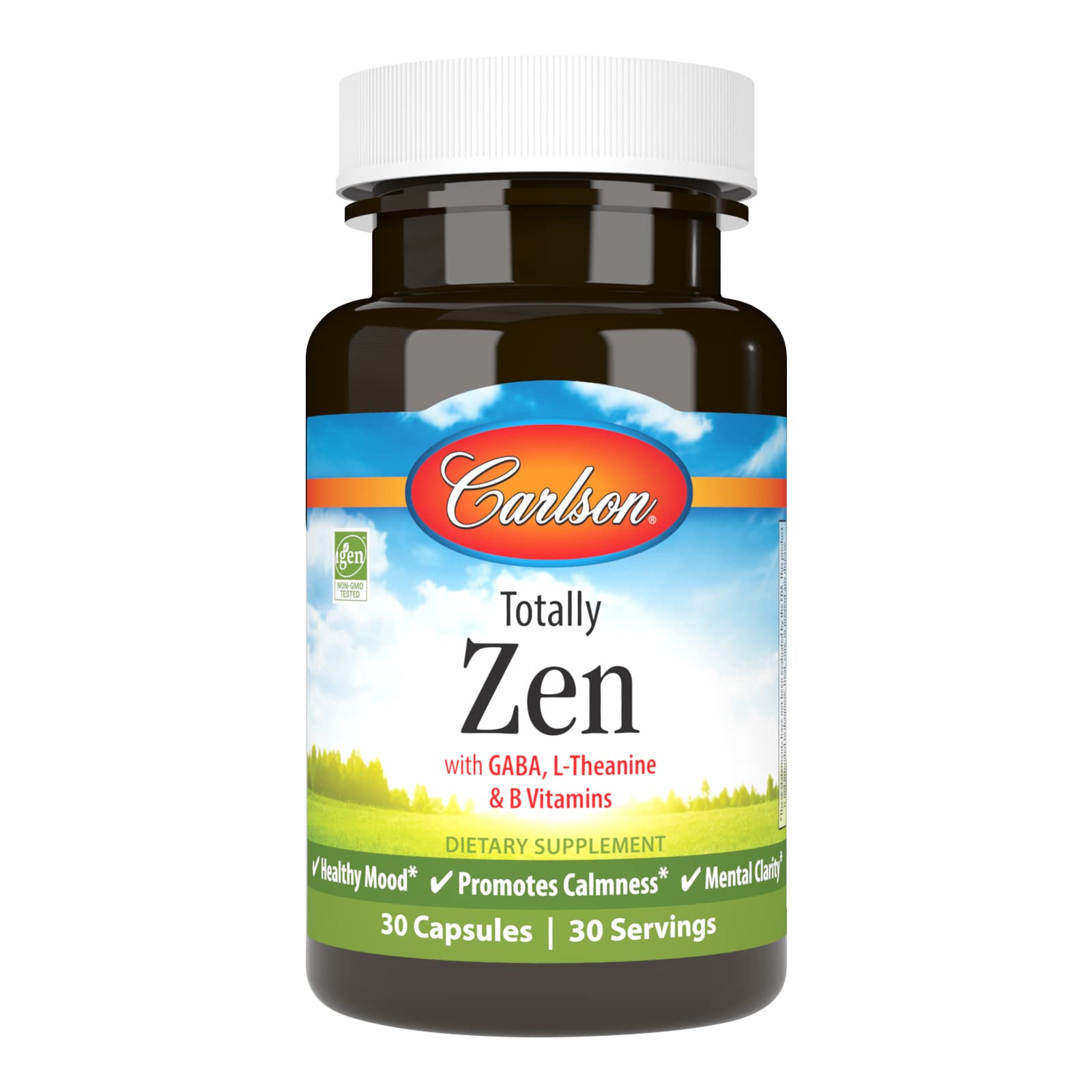 Carlson Totally Zen, GABA, L-Theanine, 30 Capsules
