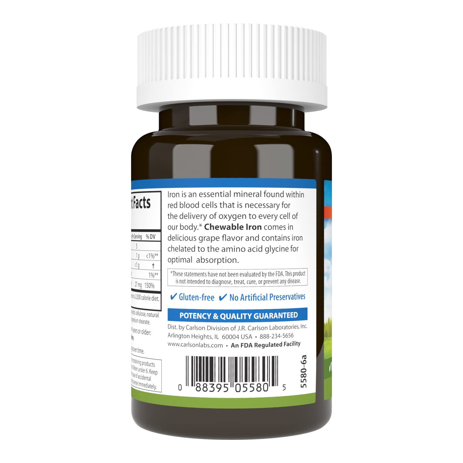 Carlson Chewable Iron, 27 mg, Superior Absorption, 30 Chewable Tablets