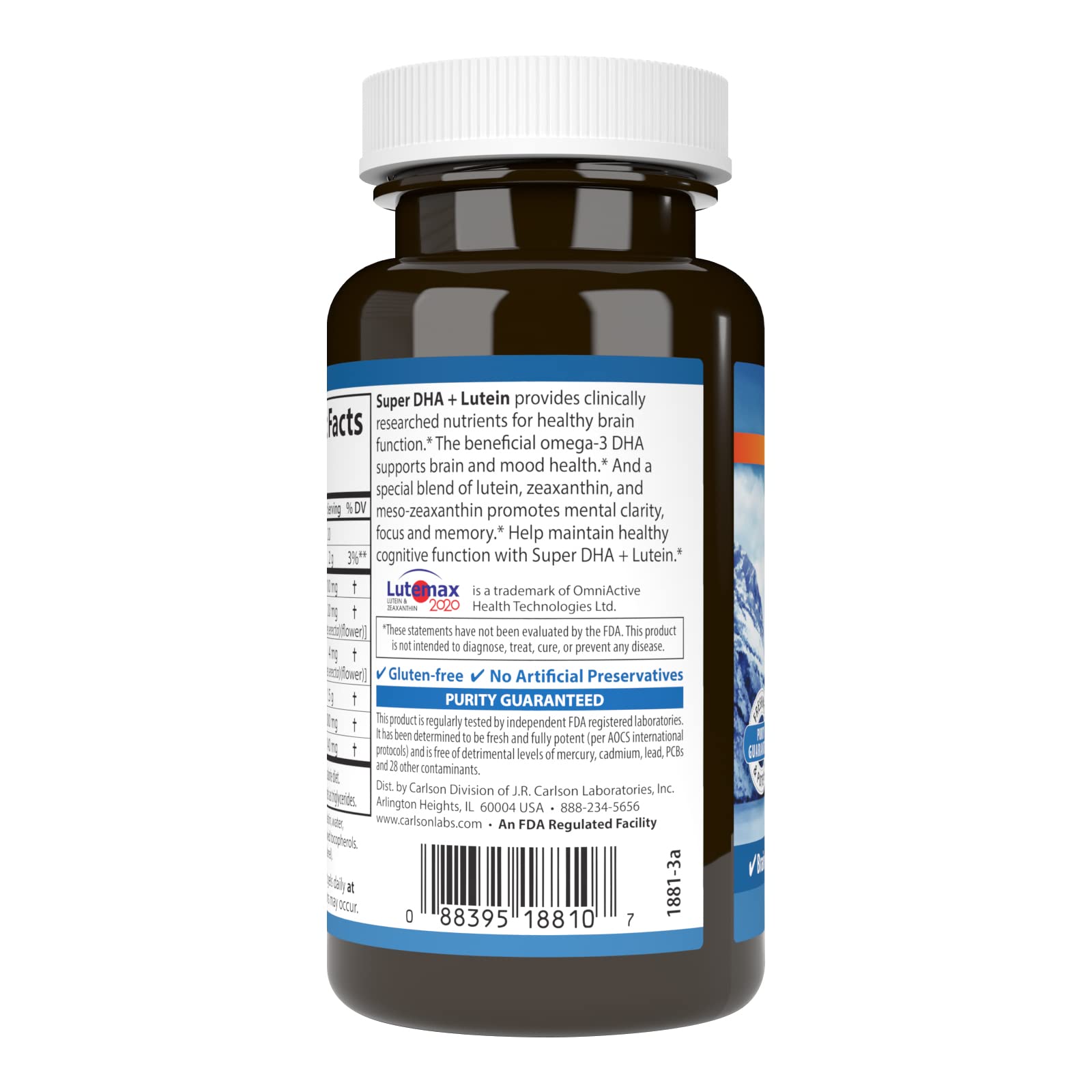 Carlson Super DHA Plus Lutein, 1000 mg, DHA, 20 mg Lutein, 60 Softgels