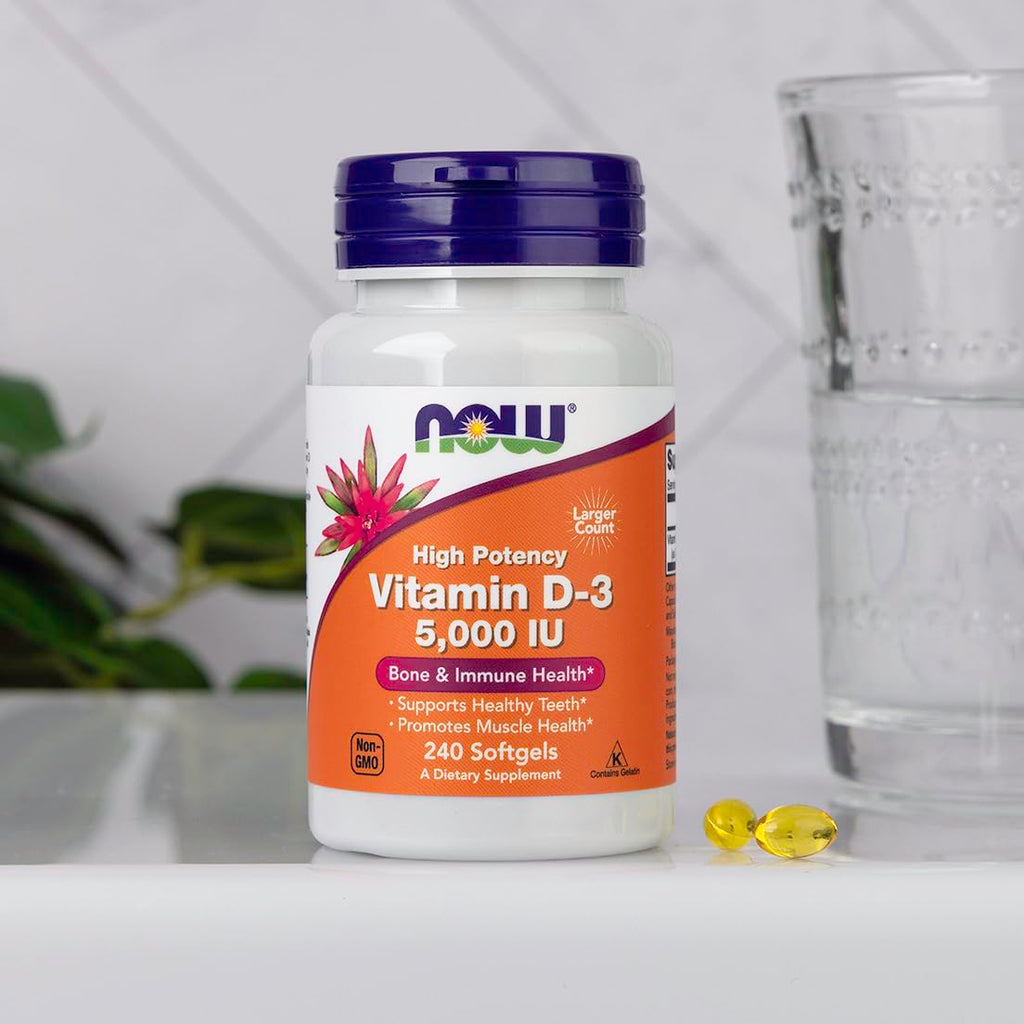 NOW Foods Supplements, Vitamin D-3 5,000 IU, High Potency, Structural Support*, 240 Softgels