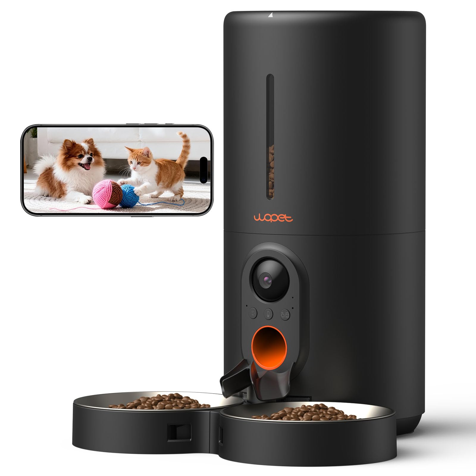 WOPET Automatic Cat Feeder with Camera for Two Cats, 6L Smart Pet Feeder with 1080P HD Video & Night Vision, 5G/2.4G WiFi Cat Dog Feeder, 2-Way Audio, SD Card Storage, Up to 10 Meals per Day