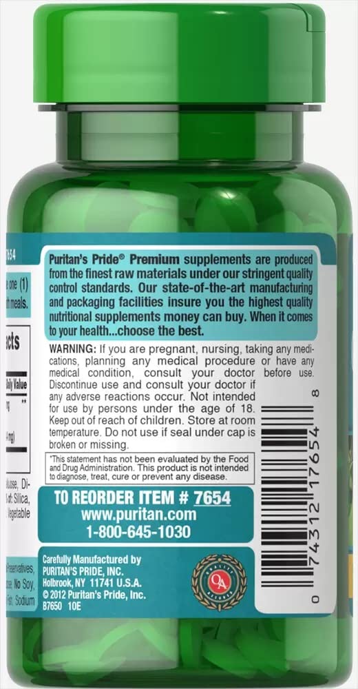 Puritans Pride Ginkgo Biloba Standardized Extract 60 mg Tablets, 120 Count