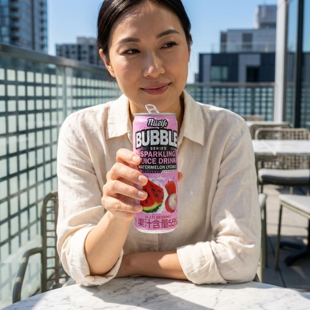 NÜLIFE Watermelon Sparkling Juice, Lychee Flavor, 55% Real Fruit Juice, Lightly Sweet & Refreshing, Low Calorie Soda Alternative, Caffeine Free, 11.2 Fl Oz, 12-Pack