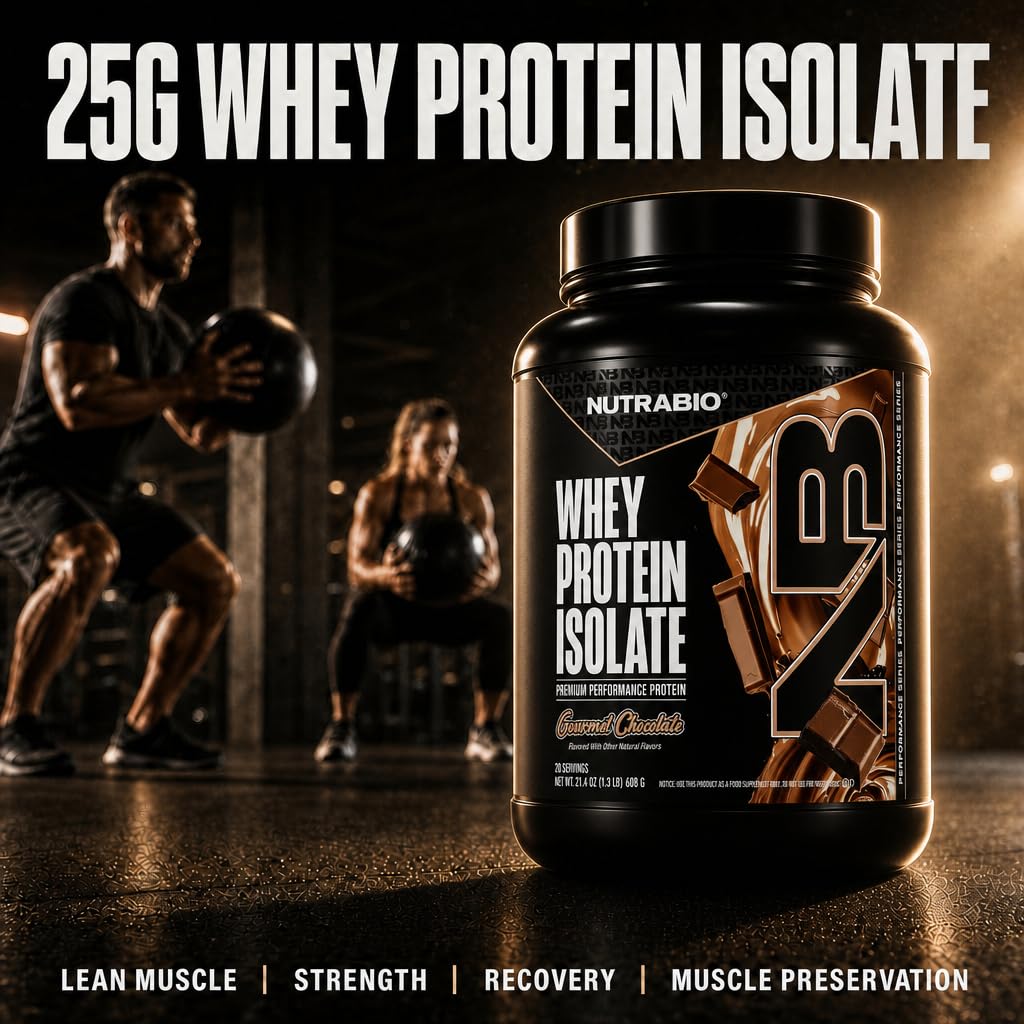 NutraBio 100% Whey Protein Isolate Protein Powder, 25g Protein with Complete Amino Acid Profile, Non-GMO, Soy & Gluten Free, Low Carb, Low Calorie Whey Protein Powder, Gourmet Chocolate, 20 Servings