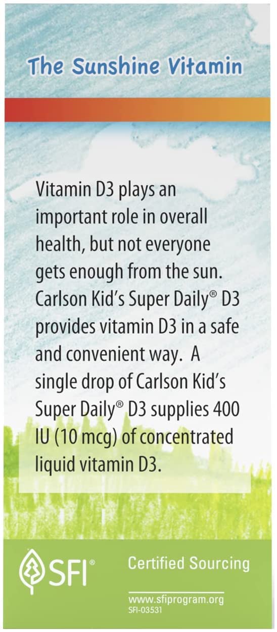 Carlson Kid's Super Daily D3, Kids Vitamin D Drops, 365 Drops (10.3 mL)
