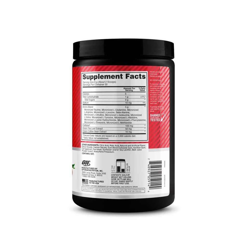 Optimum Nutrition Amino Energy-Pre Workout with Green Tea,BCAA,Amino Acids,Keto Friendly,Green Coffee Extract,Energy Powder-Juicy Strawberry Burst,9.5Ounce,30 Servings,(Pack of 6),(Packaging May Vary)