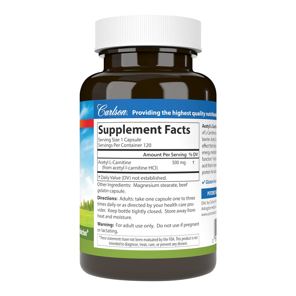 Carlson Acetyl L-Carnitine, 500 mg, 120 Vegetarian Capsules