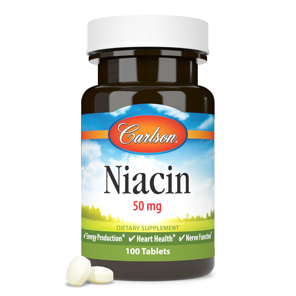 Carlson Niacin, 50 mg, Cholesterol Metabolism, Nerve Function, 100 Tablets