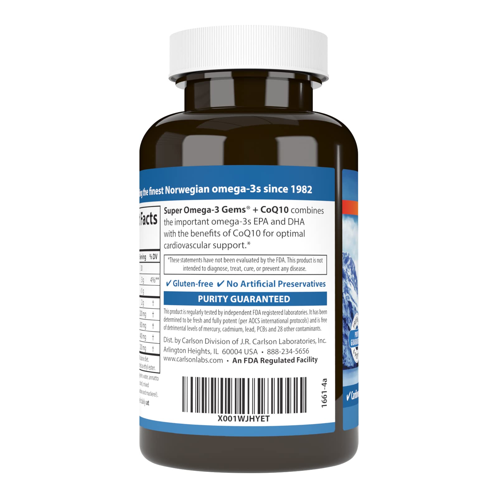 Carlson Super Omega-3 Gems + CoQ10, 1200 mg, Omega-3s, 60 Softgels