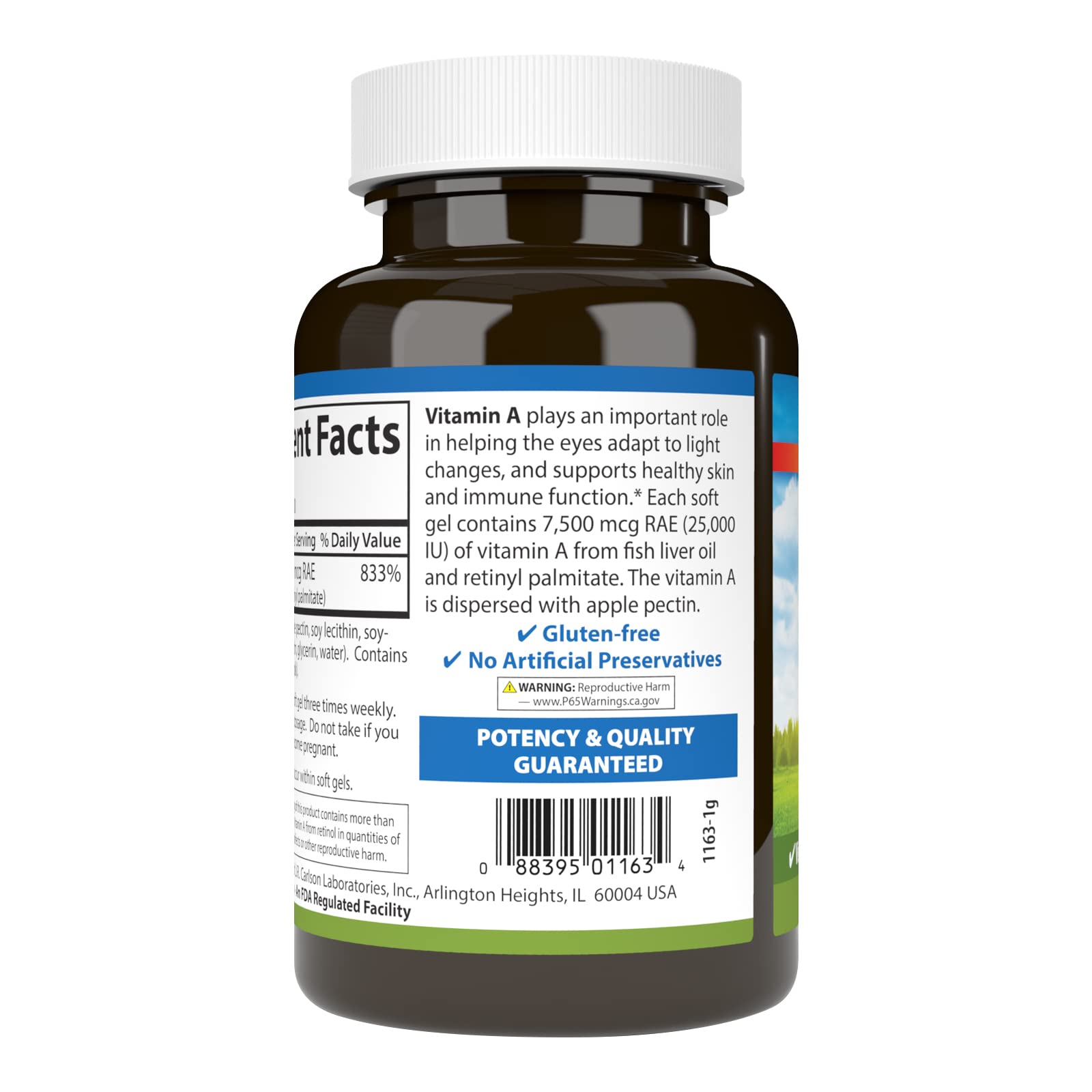 Carlson Vitamin A, 25000 IU (7500 mcg RAE), with Pectin, 300 Softgels