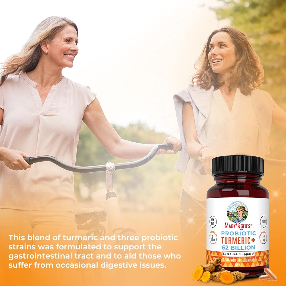 MARYRUTH'S Probiotic Turmeric Curcumin + Extra GI Support, Vegan, 60 Count