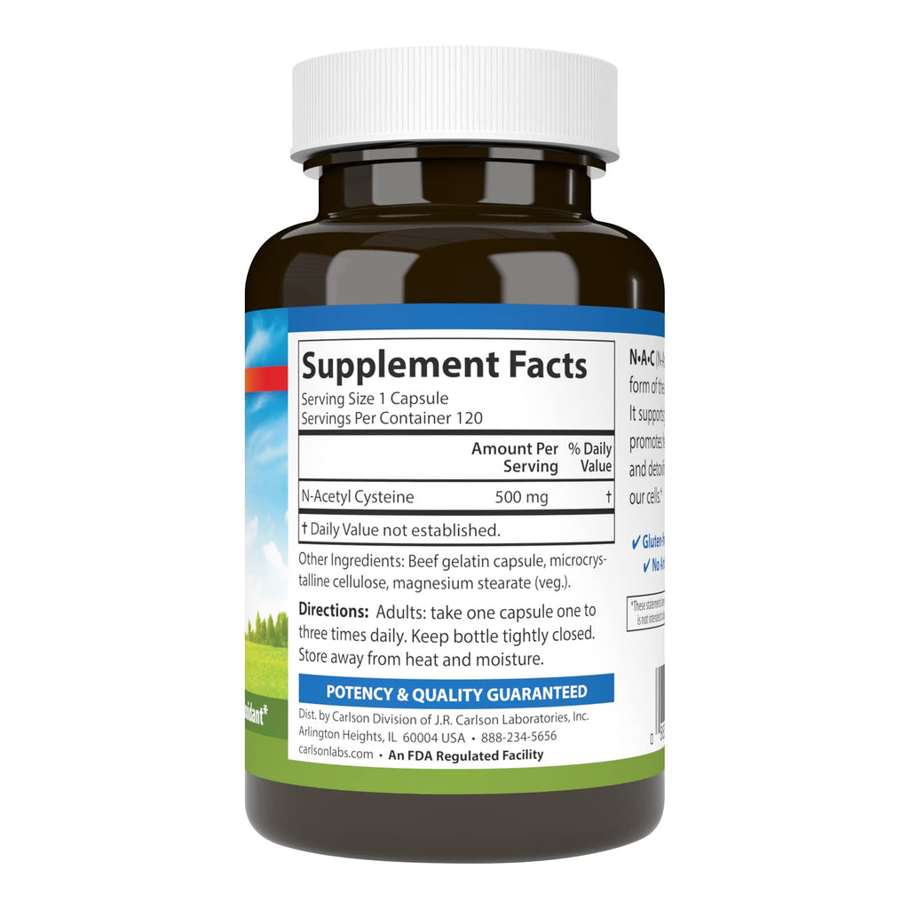 Carlson NAC, N-Acetyl Cysteine, 500 mg, 120 Vegetarian Capsules