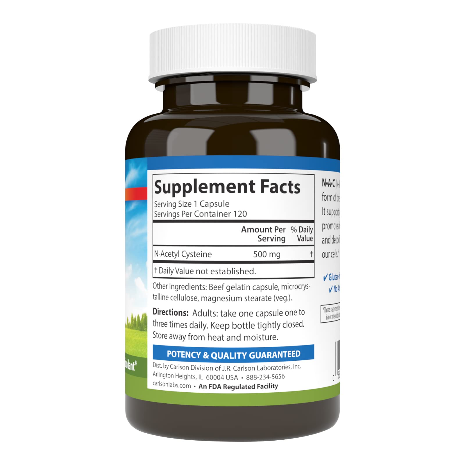 Carlson NAC, N-Acetyl Cysteine, 500 mg, 120 Vegetarian Capsules