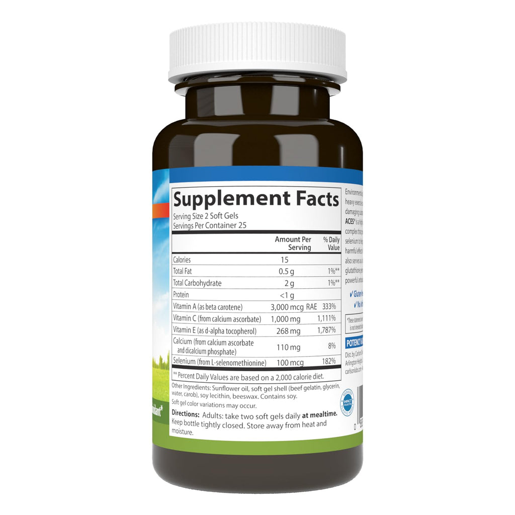 Carlson ACES, Vitamins A, C, E + Selenium, Cellular Health, 50 Softgels