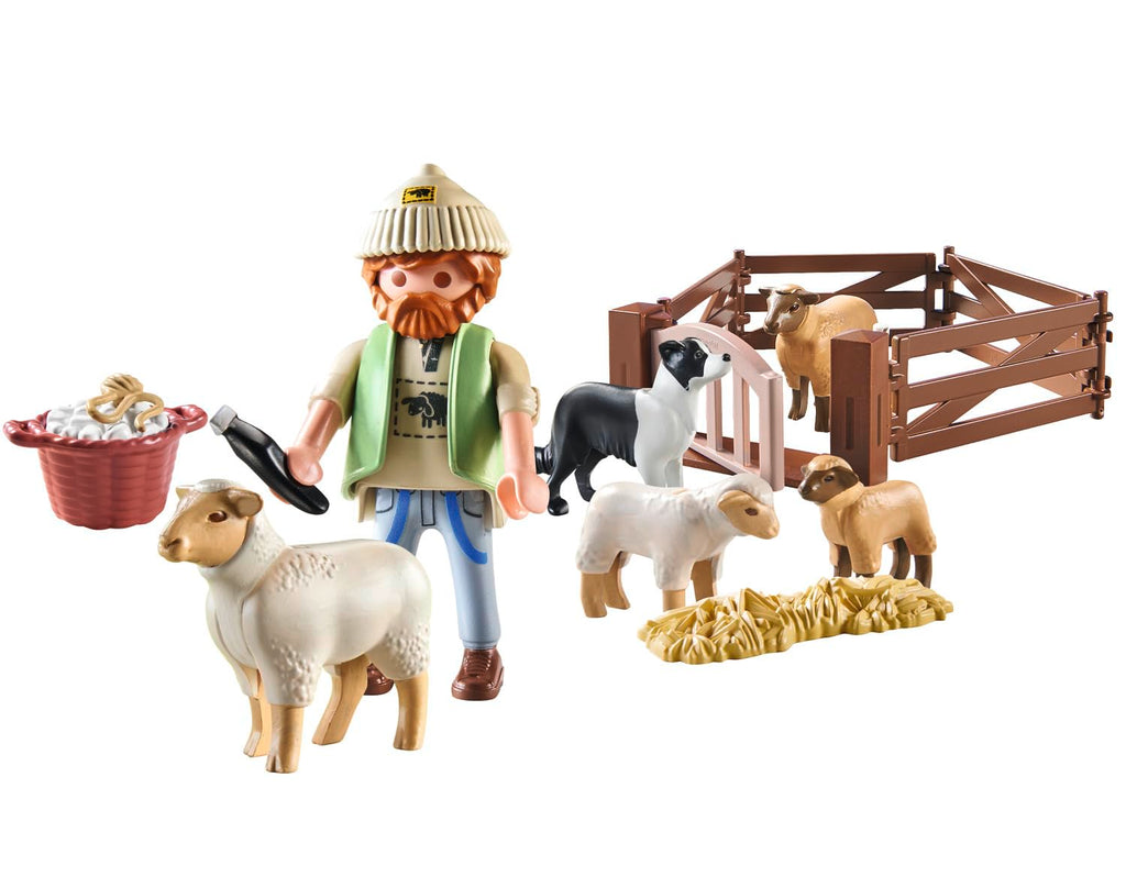 Playmobil 71444 Shepherd with Sheep - Country - with 5 Animals and 1 Character - Toy made with More than 80% recycled or bio-sourced materials on average. Suitable for ages 4 and up