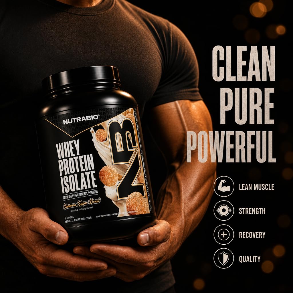 NutraBio 100% Whey Protein Isolate Protein Powder, 25g Protein with Complete Amino Acid Profile, Non-GMO, Soy & Gluten Free, Low Carb, Low Calorie Whey Protein Powder, Cinnamon Sugar Donut,20 servings