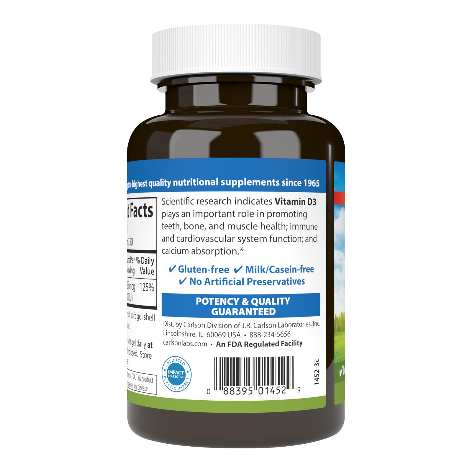 Carlson Vitamin D3, 1000 IU (25 mcg), Bone Health, 250 Softgels