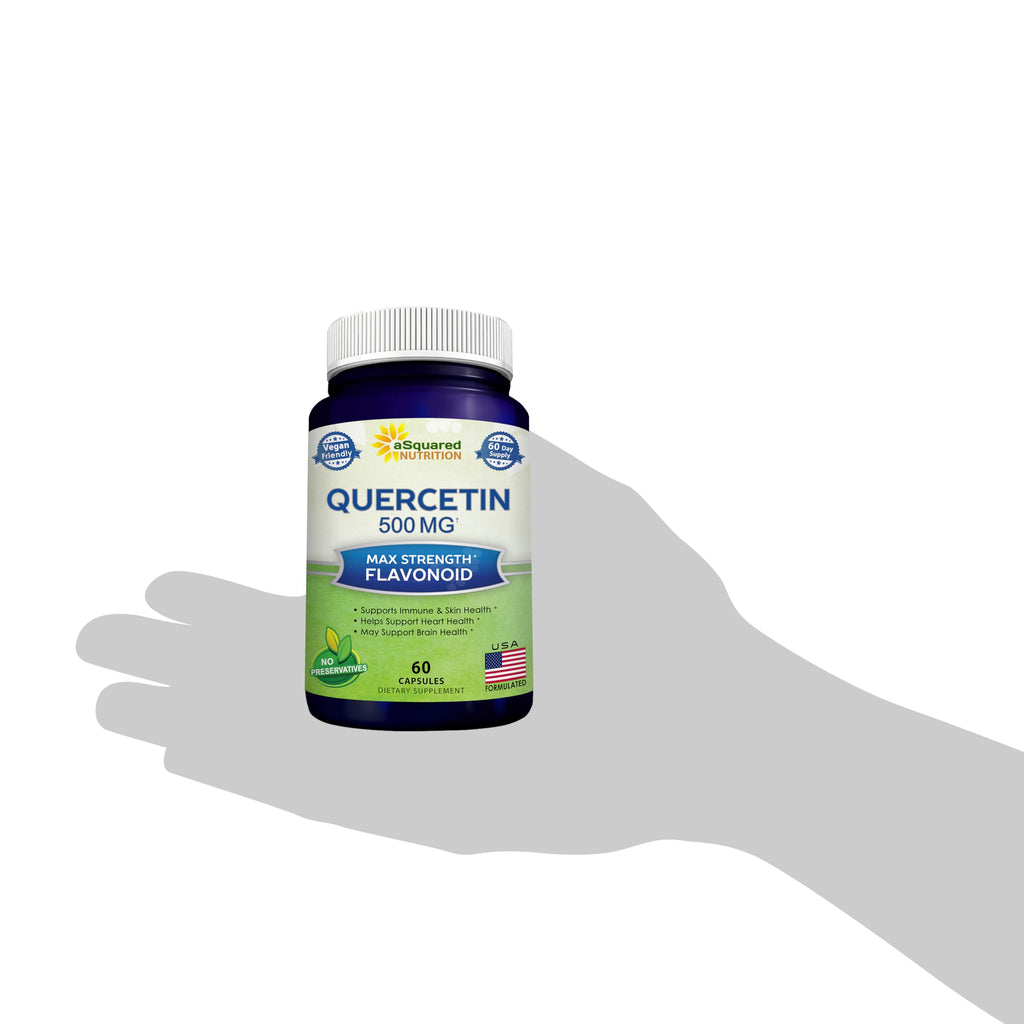 aSquared Nutrition Quercetin 500mg Supplement - 60 Capsules - Quercitin Dihydrate Powder Complex Pills to Support Immune Response & Cardiovascular Health - Pure & Max Strength