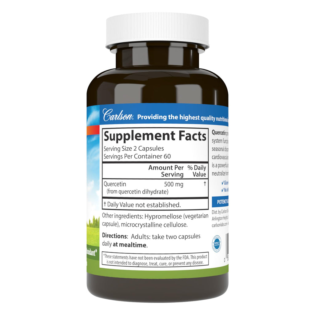 Carlson Quercetin, 500 mg, Seasonal Support, 120 Vegetarian Capsules