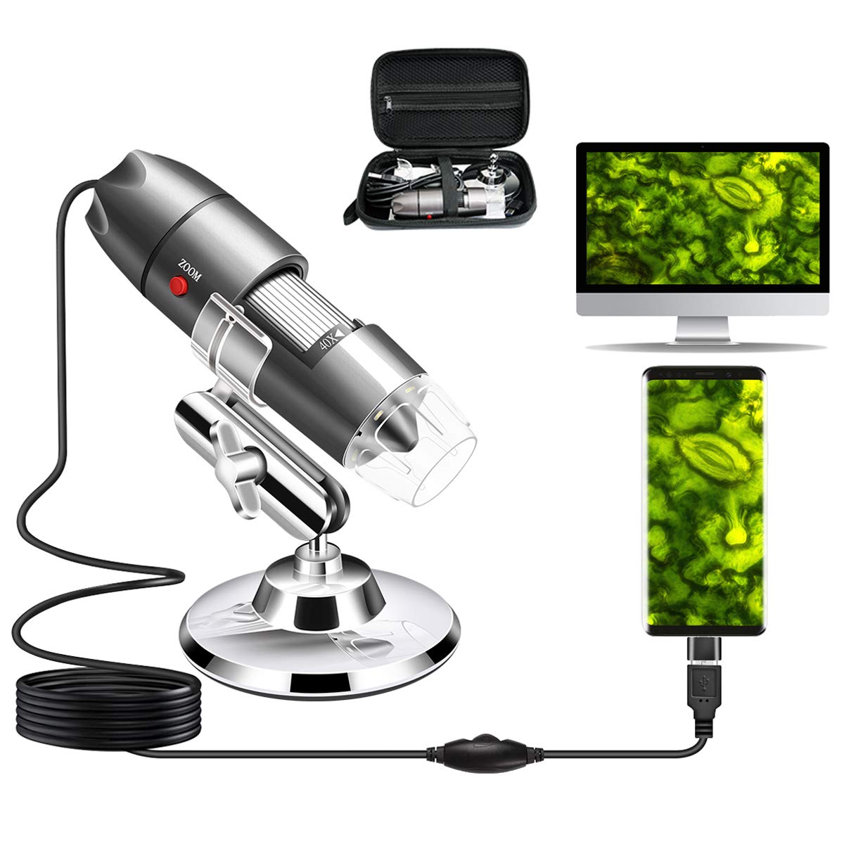 Cainda USB Digital Microscope Compatible with Android Windows Linux Mac
