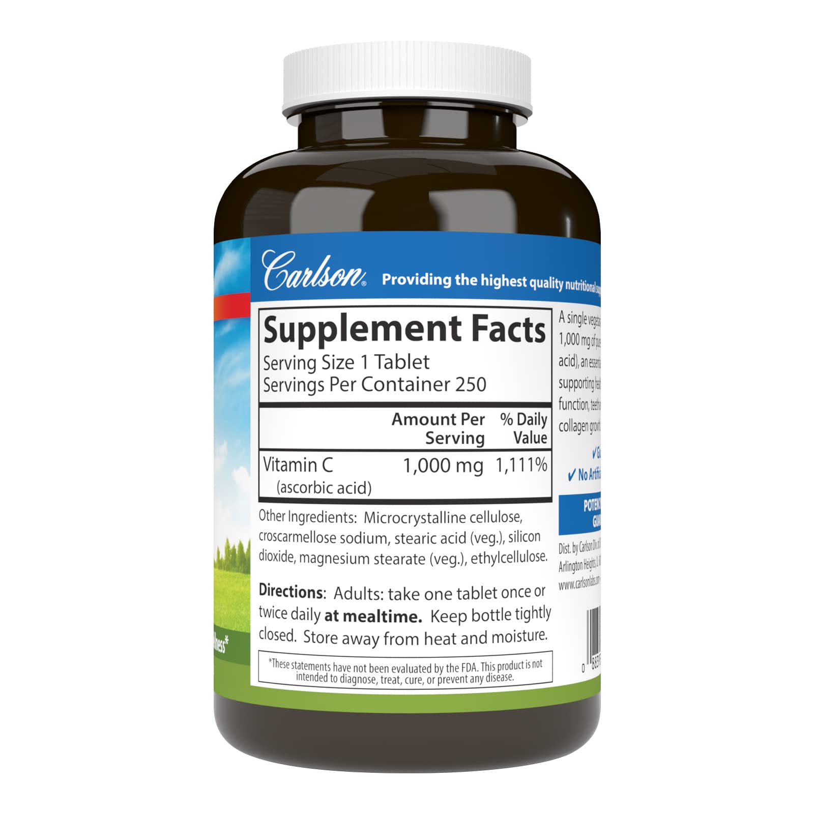 Carlson Vitamin C 1,000 mg (1 g), Pure Vitamin C, 250 Tablets