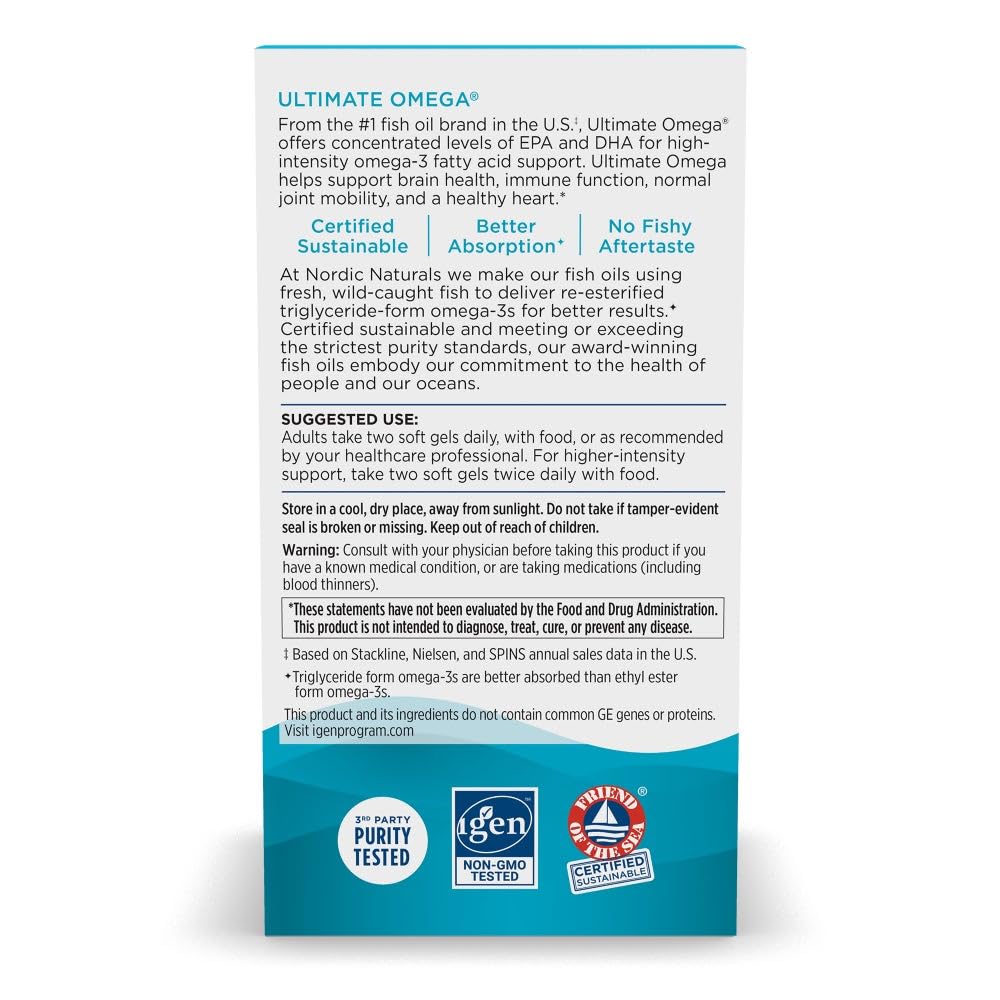 Nordic Naturals Ultimate Omega, Lemon Flavor - 180 Soft Gels - 1280 mg Omega-3 - High-Potency Fish Oil with EPA & DHA - Promotes Brain & Heart Health - Non-GMO - 90 Servings