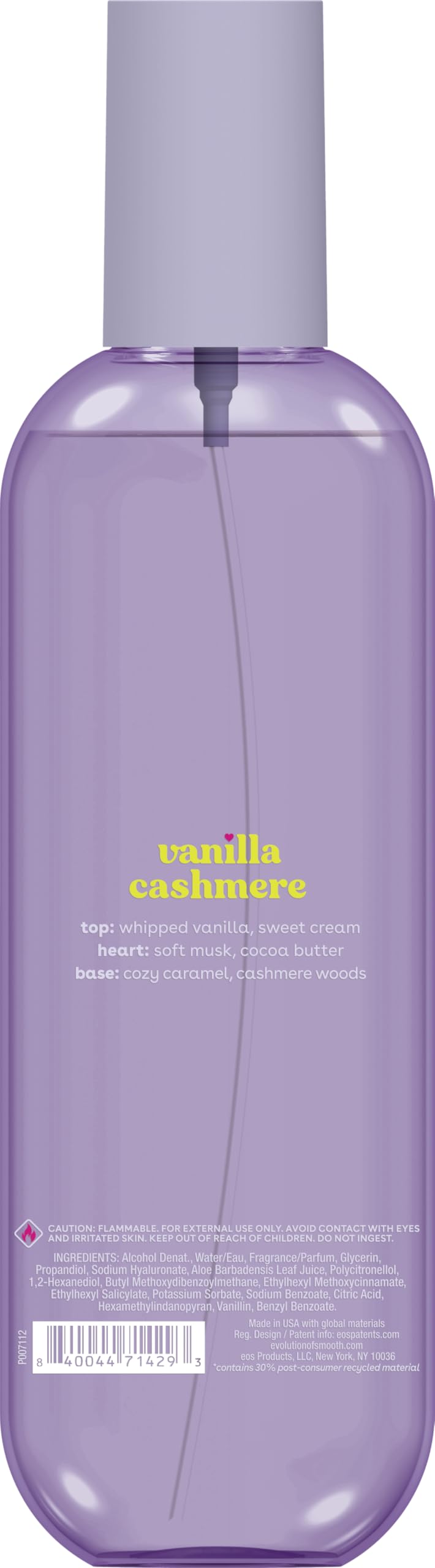 eos Cashmere Body Mist, Vanilla Cashmere, soft musk, cozy caramel, hair mist, body spray for women, moisturizing, hyaluronic acid, body spray, vegan, cruelty-free, 6 fl oz