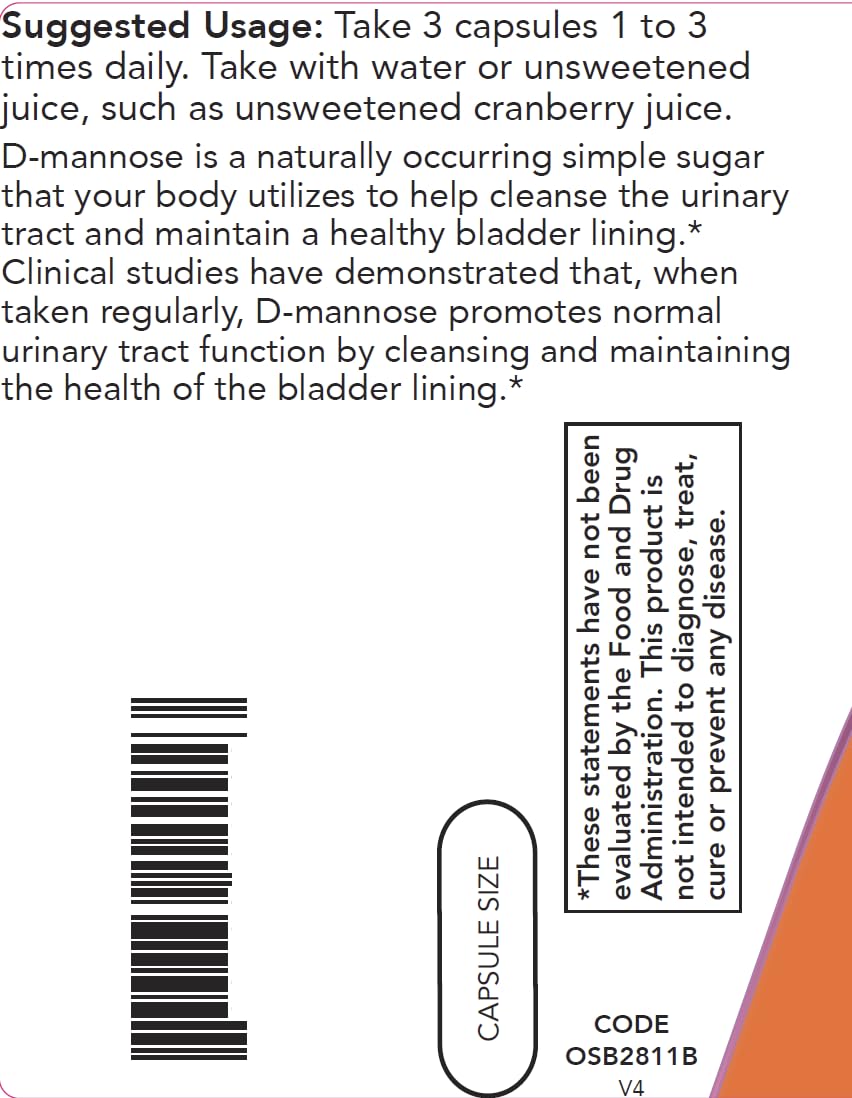 Now D-Mannose 500 mg, 300 Capsules, Vegan, Non GMO Supplement for Women and Men, Cleanses the Bladder
