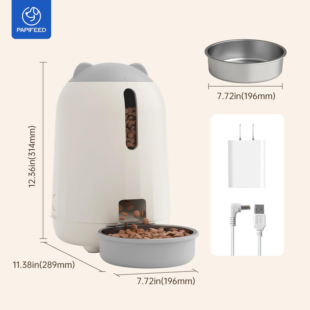 PAPIFEED Automatic Cat Feeder with App, WiFi Auto Cat Feeder, 3L Slow-Feed Cat Food Dispenser for Dry Food, Dual Power Supply Timed Pet Feeder for Cat, 10 Meals/Day, 6 Portions/Meal, Grey