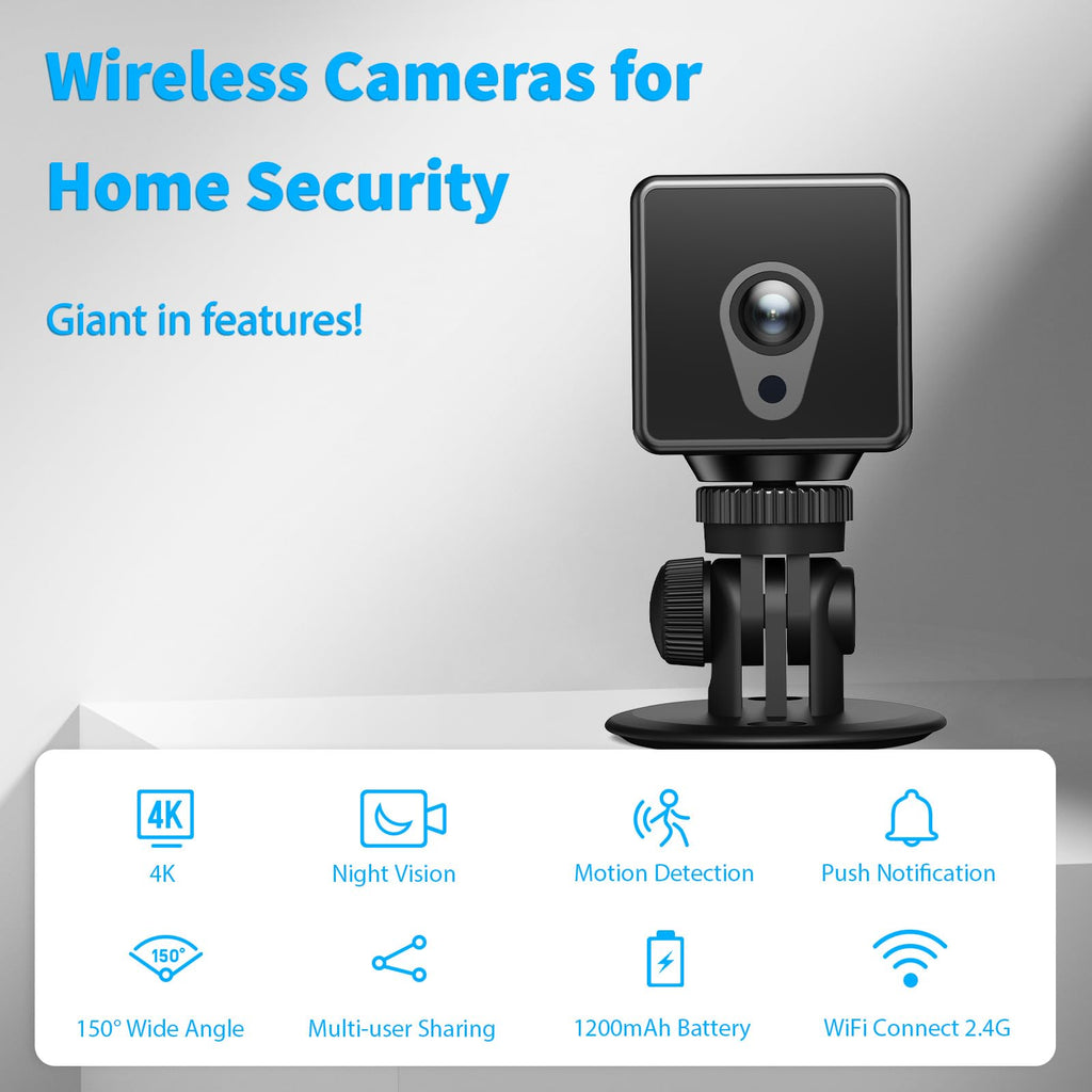 Mini Camera 2026 4K HD WiFi Portable Nanny Cam with Motion Detection,Cloud & SD Storage,Night Vision,Wide Angle,Can No Need WiFi Cams Micro Wireless Small Security Cameras for Home Baby Indoor Outdoor