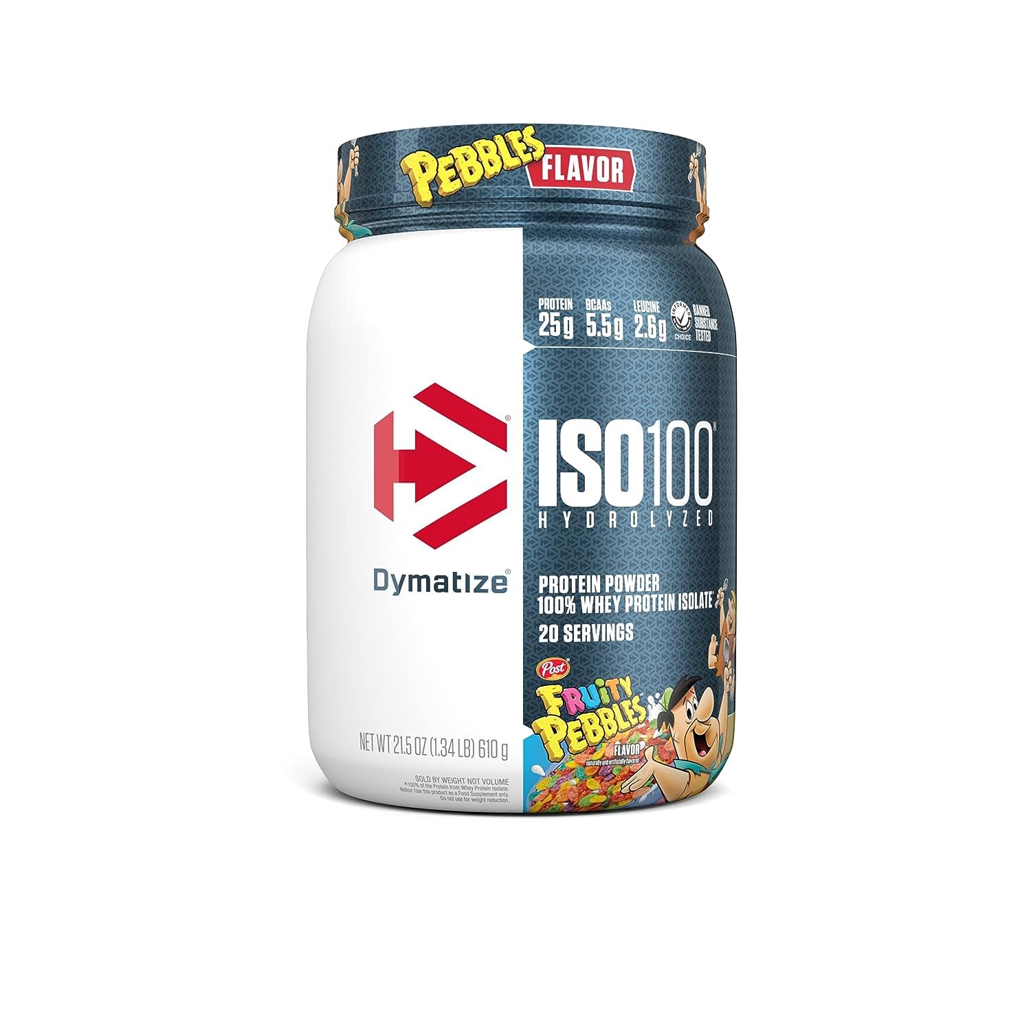 Dymatize ISO100 Hydrolyzed Fruity Pebbles Protein Powder Bundle, 25g Protein, 5.5g BCAAs, 5 Pound + 20 Servings